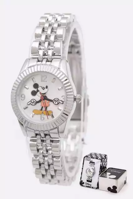 Disney MCKAQ1566 Women's Mickey Mouse Silver Tone Classic Fluted Bezel Watch