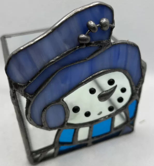 Vintage Christmas Snowman Stained glass Candle Holder