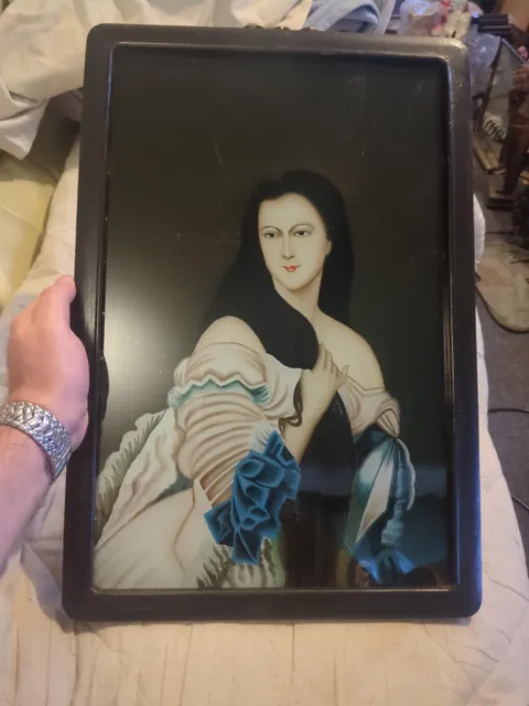 Vintage Chinese Reverse Glass Framed Painting.