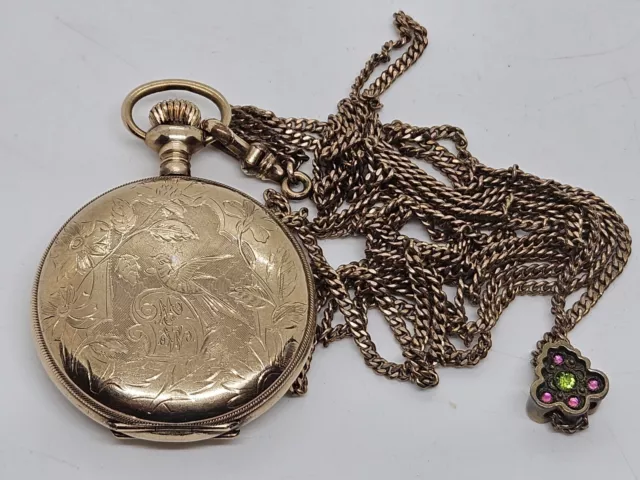 Ancien 1910 Elgin Femmes or Rempli Victorien Full Hunter Pendentif Poche Montre