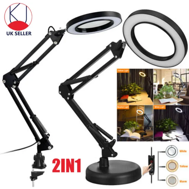 10X Magnifier Glass LED Desk Lamp With Light Stand Clamp Beauty Magnifying Lamp