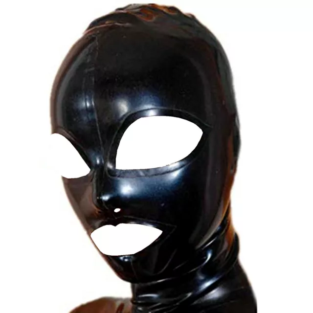 Black Latex Hood Back Zipper Open Eyes Mouth Beautiful Girl Rubber Mask Cosplay