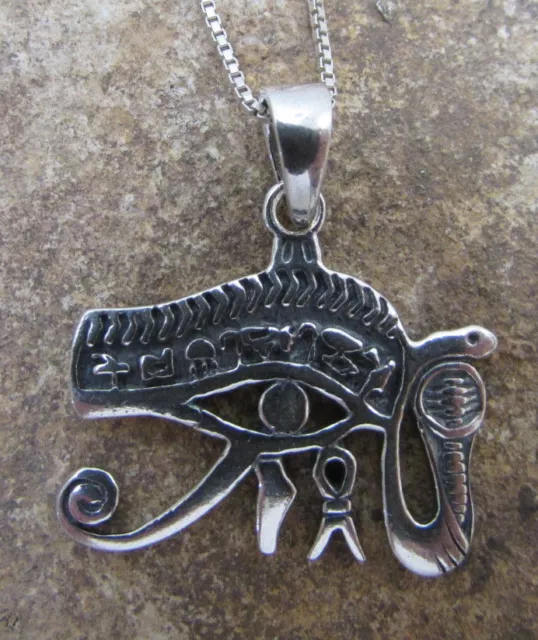 Sacred Eye of Horus Pendant Necklace Ancient Egyptian Wadget Symbol 925 Silver