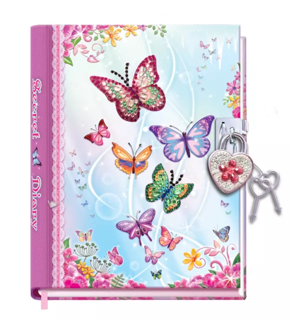 Butterfly Garden Diary for Girls Pink Secret with Lock Rhinestone and Two Keys