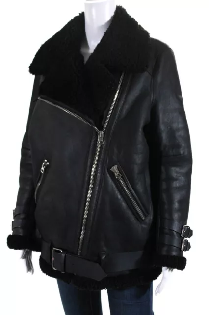 ACNE Studios Womens Shearling Belted Velocite Jacket Black Size EUR 36 3