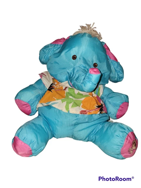 Vintage 1987 Fisher Price Puffalump Blue Elephant Hawaiian Shirt Stuffed Plush
