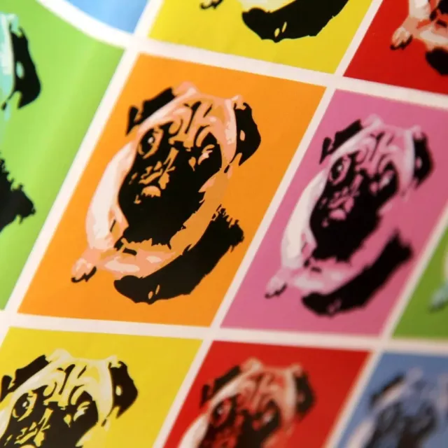 2 Sheets - Pug Pop Art Wrapping Paper Gift Wrap - Inspired By Andy Warhol 2