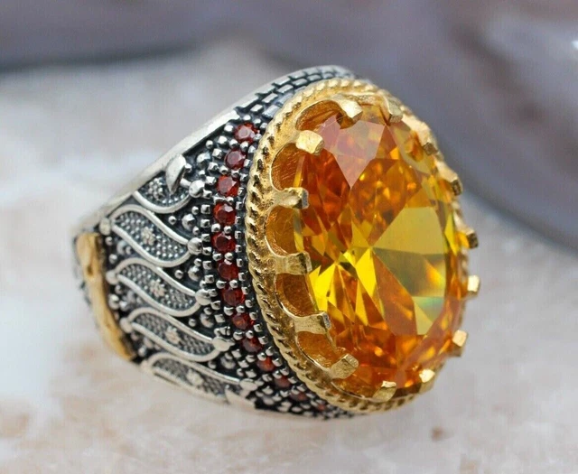 Bague pour homme citrine faite à la main en argent sterling 925 avec...