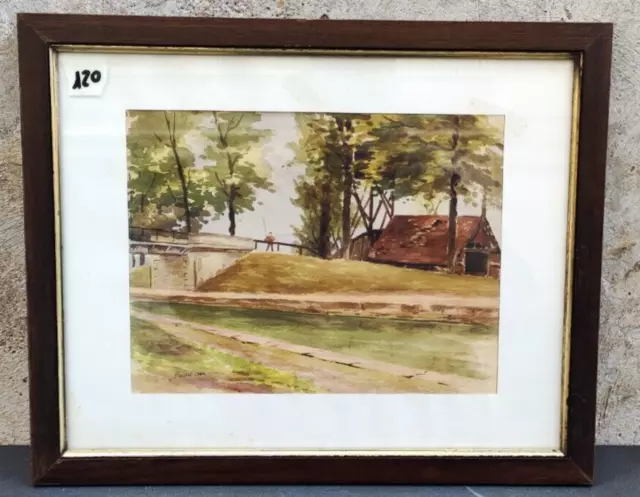 Acquerello Quadro Paesaggio Pescatore Firmato Pierfort 1886 Dipinto Originale