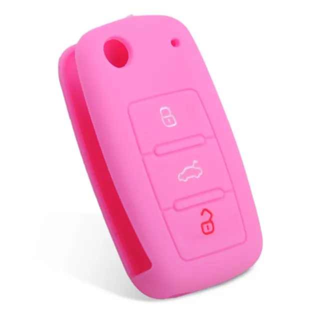 Pink Silicone 3Button Key Cover Case Shell Fit For Skoda Octavia Seat VW Golf