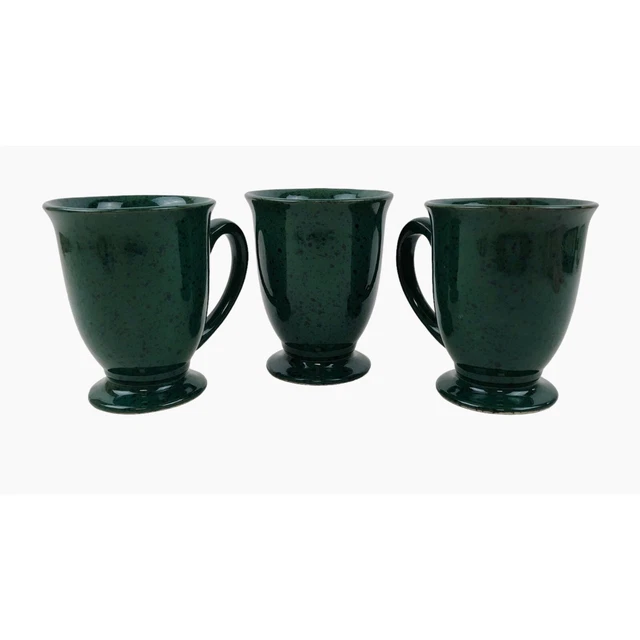 Baileys Green Coffee Cup Set Of 3 Speckled Paint Pedestal Mugs Irish Creme 8 oz
