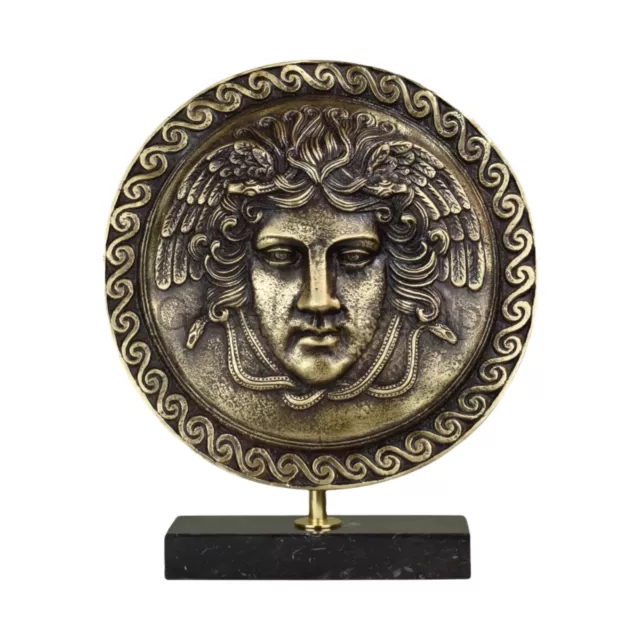 Medusa Gorgoneion Shield Real Bronze Metal Art Sculpture Amulet Desk Home Decor