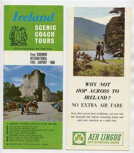 2 Shannon Ireland Airport Tours and Aer Lingus Brochures 1966