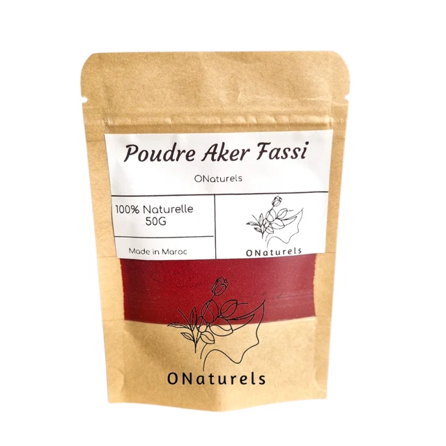 Poudre Aker Fassi 50g - Soin Naturel éclat Anti-âge - Pour Visage, Lèvres, Cheveux - 100% Naturel - Fabriqué En France