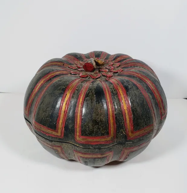 Antique Asian Burmese Lacquerware Pumpkin Box 13" wide