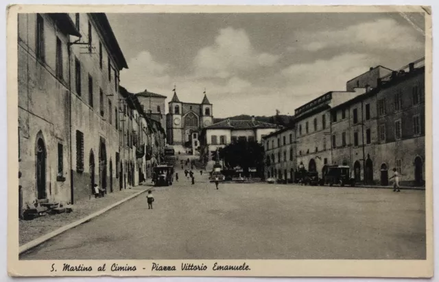 Cartolina San Martino al Cimino piazza V.E animata Viterbo paesaggistica T11
