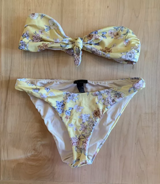 Pacsun LA hearts 2 piece bikink swim suit strapless yellow floral size XS EUC