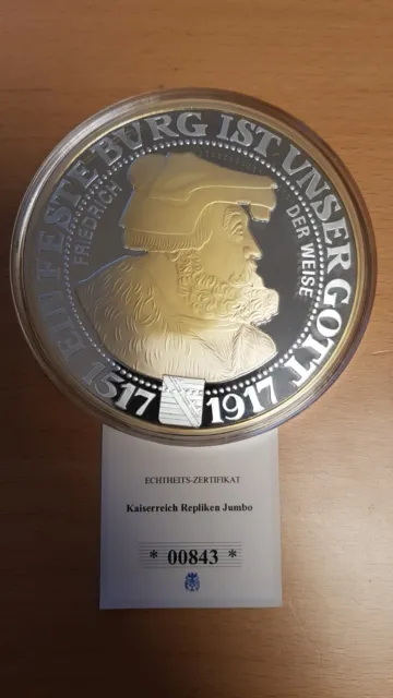 XXL Jumbo Gigant-Medaille 376 Gramm 3 Mark Friedrich der Weise versilbert PP