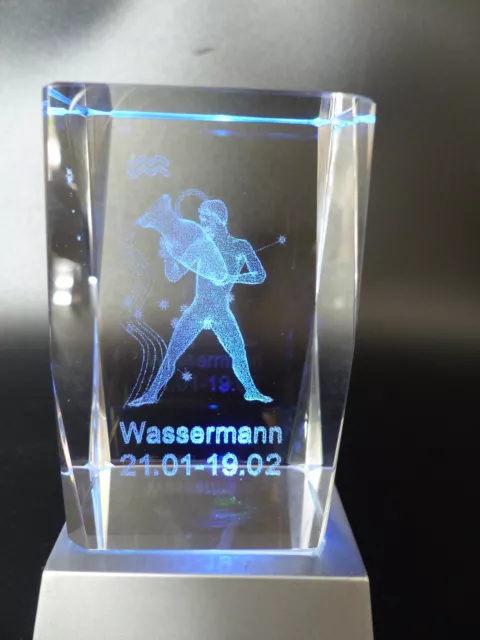 3D Sternzeichen Wassermann  Stimmungslicht aus Kristall Glas mit LED farbwechsel