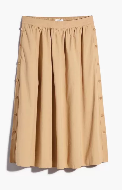 Madewell NEW Signature Poplin Side-Button Midi Skirt Size XL Khaki