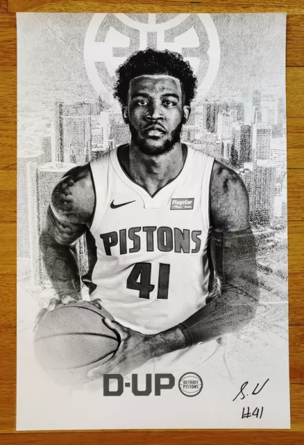 SADDIQ BEY SIGNED Lithograph Photo Poster Detroit Pistons #41 Promo Autograph