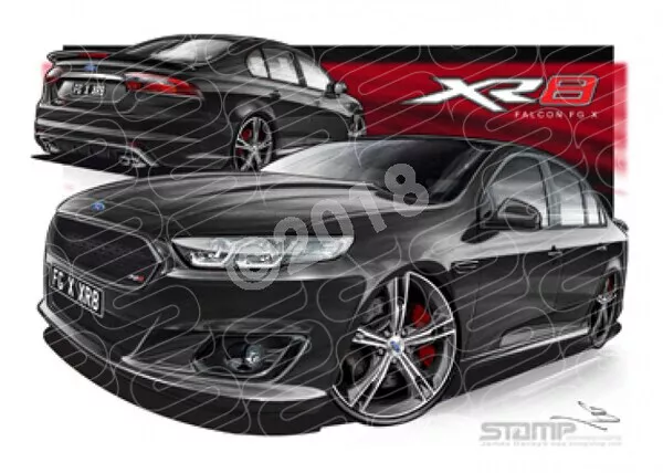 Ford XR8 FG X XR8 FALCON FGX XR8 SILHOUETTE BLACK A3 FRAMED PRINT (FT374)