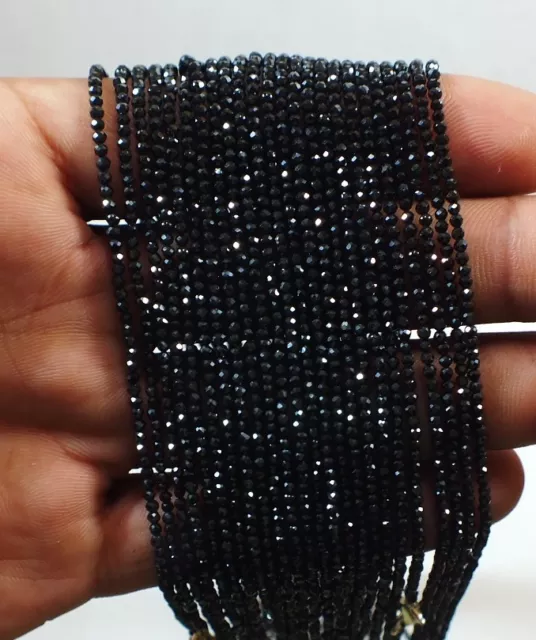 Black Spinel Natural Faceted Bead Strand Excellent Shining Necklace 45 Cts