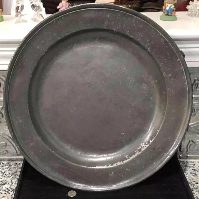 Large 18th Century Antique English Pewter Charger, 15", George Grenfell, LONDON