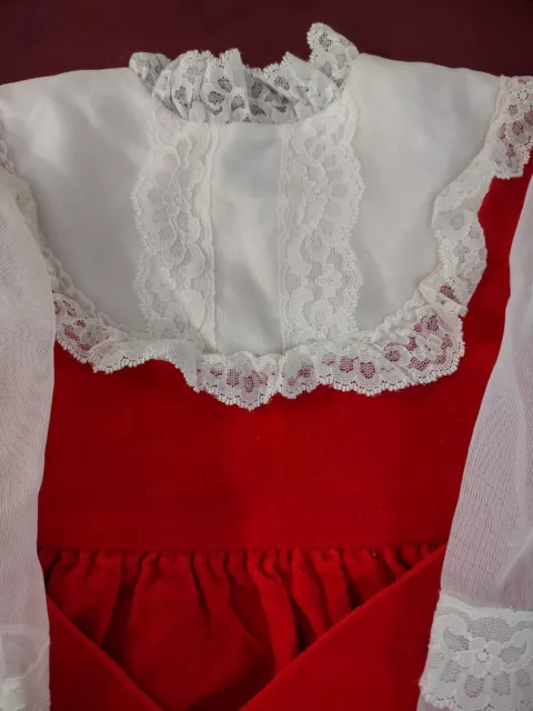 Vintage Bryan Dress SZ 4T  Christmas Red White Long Sleeve Sheer Lace Sleeves