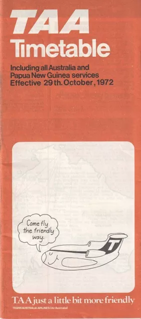 TAA Trans-Australia Airlines timetable 1972/10/29