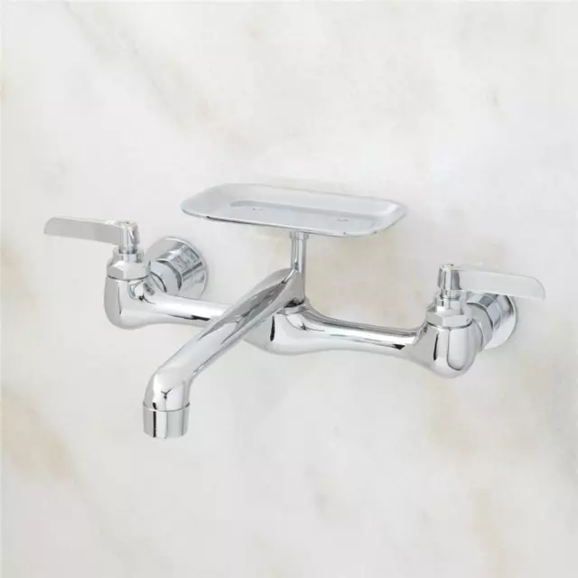 Plumbing Lever Handle Wall Mount Faucet With Soap Dish Solid Brass Chrome Finish