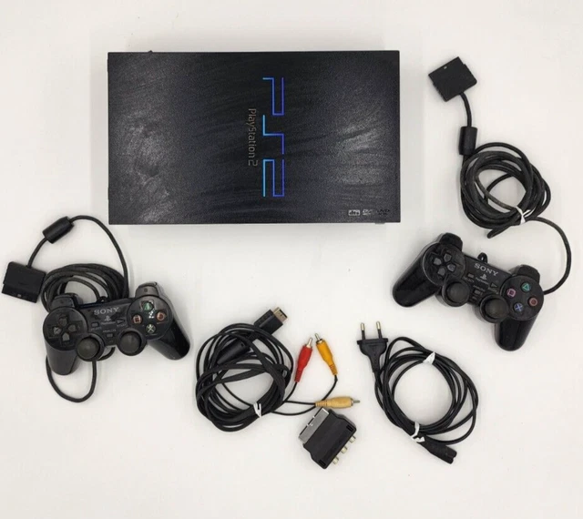 Sony PlayStation 2 Console Noire (SCPH-39004) avec câbles + 2 Manettes + 7 jeux