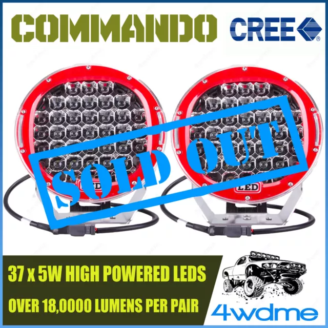 Pair 9Inch 185W CREE LED Light High Output Spot Beam Offroad RED 4WD COMMANDO