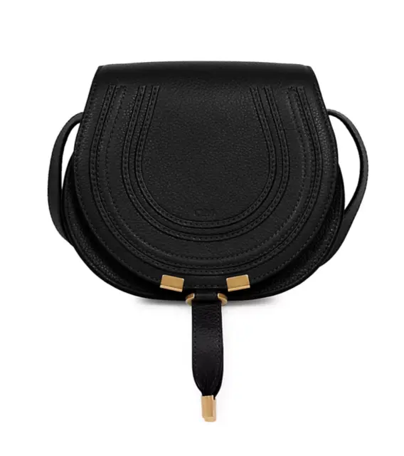 Chloé Small Marcie Leather Saddle Bag Black Gold