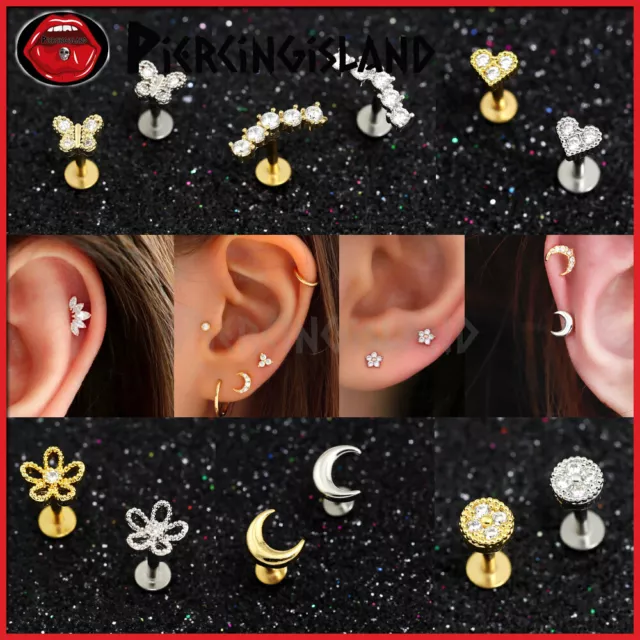 Mini Diamonds Ear Climber Cartilage Labret Tragus Stud Ring Bar Piercing Earring