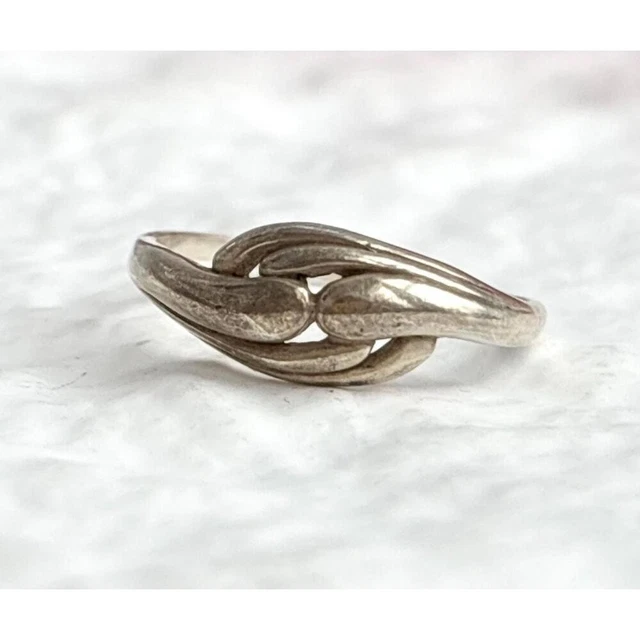 Bague Vintage En Argent 925 - Sphère Moderniste - Taille US 7 - Style Enroulé - Occasion Très Bon état