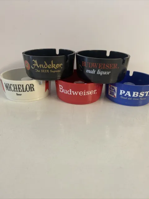 Vintage Lot (5)Michelob Budweiser Pabst Andecker Hard Plastic Ashtray