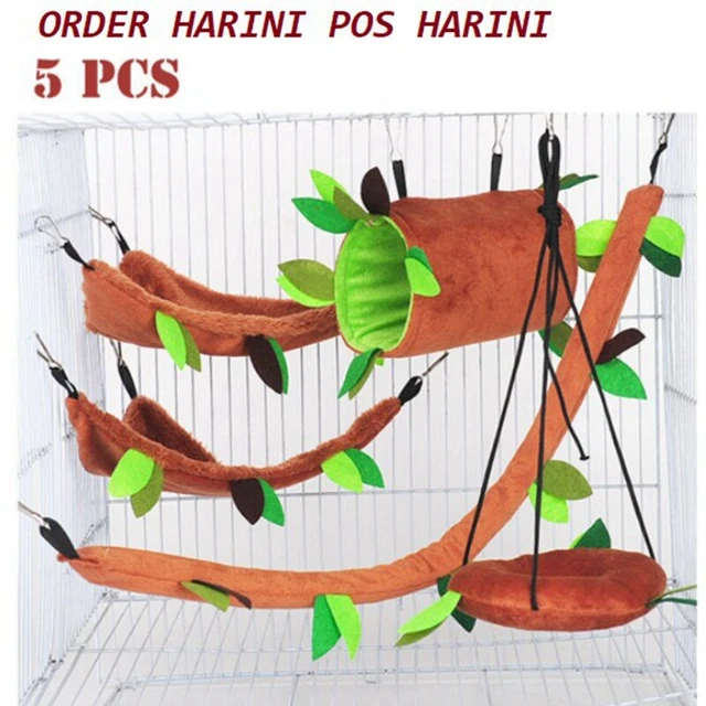 5Pcs Hamster Sugar Glider Hanging Cage Accessories Set Leaf Wood  Small7359