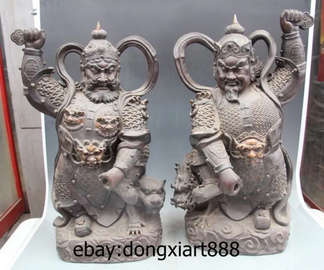 30" China Wucai Porcelain & Pottery Dragon Guardian-god Door-god warrior Statue