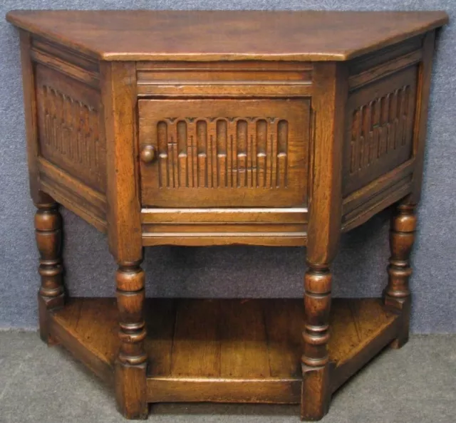 Jacobean Style Side Cabinet Canted Carved Solid Oak