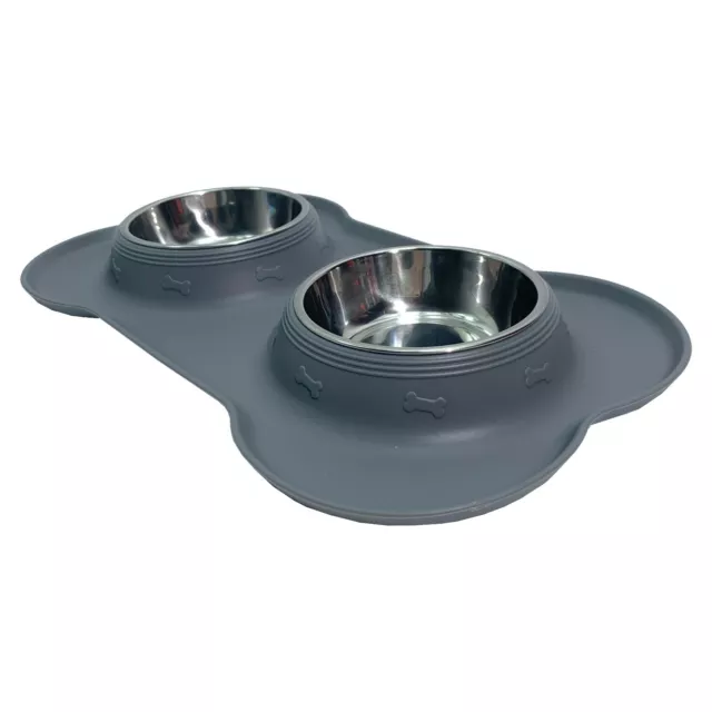 Double Stainless Steel Bowls Pet Dog Food Water NON SLIP silicone base L . XL
