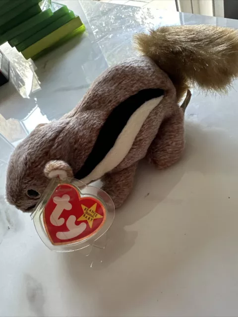 Ty Beanie Babies Chipper The Chipmunk With Tag In Plastic Protector Retired B