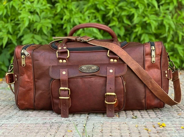 High Quality Leather Duffle Travel Bag Men Luggage Gym Vintage Weekend Overnight