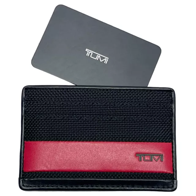Tumi Brand Slim Card Case Wallet Alpha SLG Black Red Canvas Leather $95