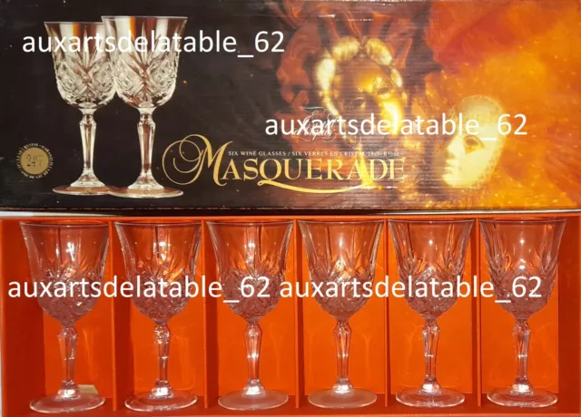 Cristal d'Arques 6 verres a vin  en cristal modèle Masquerade