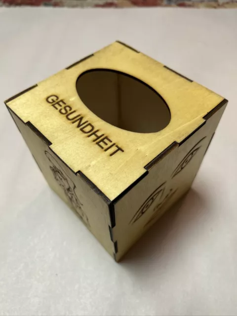 Vintage Gesundheit Tissue Box Kleenex Square Engraved Wood RARE Blonde Box Lips