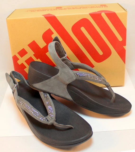 Fitflop Crystal Swirl Pewter Gray Wedge Sandal NIB Bling New US 10 Eu 42