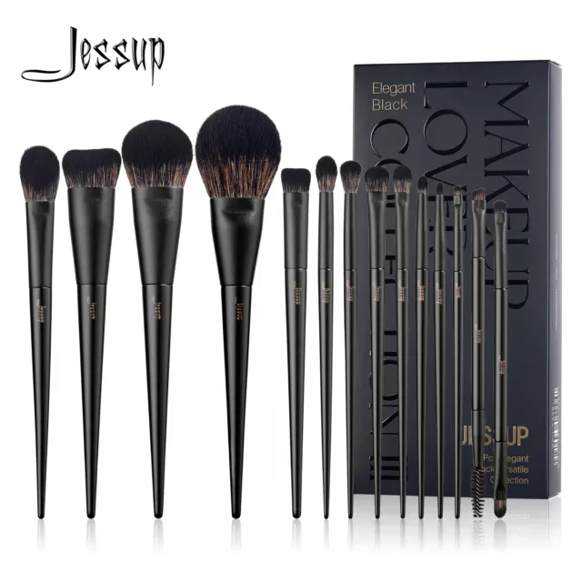 Jessup Makeup Brushes Set 14Pcs Black Kabuki Foundation Eyeshadow Blending Brush