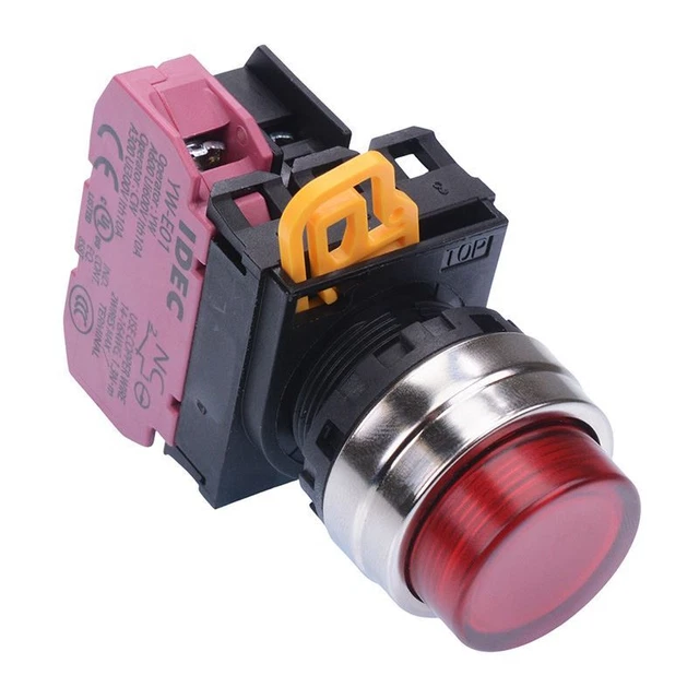 IDEC ROUGE 12V Illuminé 22mm Métal Lunette Maintenu Bouton Poussoir Nc ...