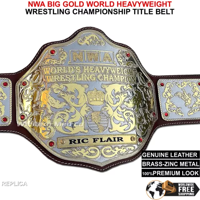 NWA BIG GOLD Heavyweight Championship Replica Title Belt Leather 4mm ...